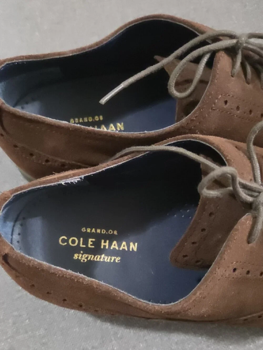 Cole Haan Grand.OS Men's Brown Suede Wingtip Lace-Up Dress Shoes